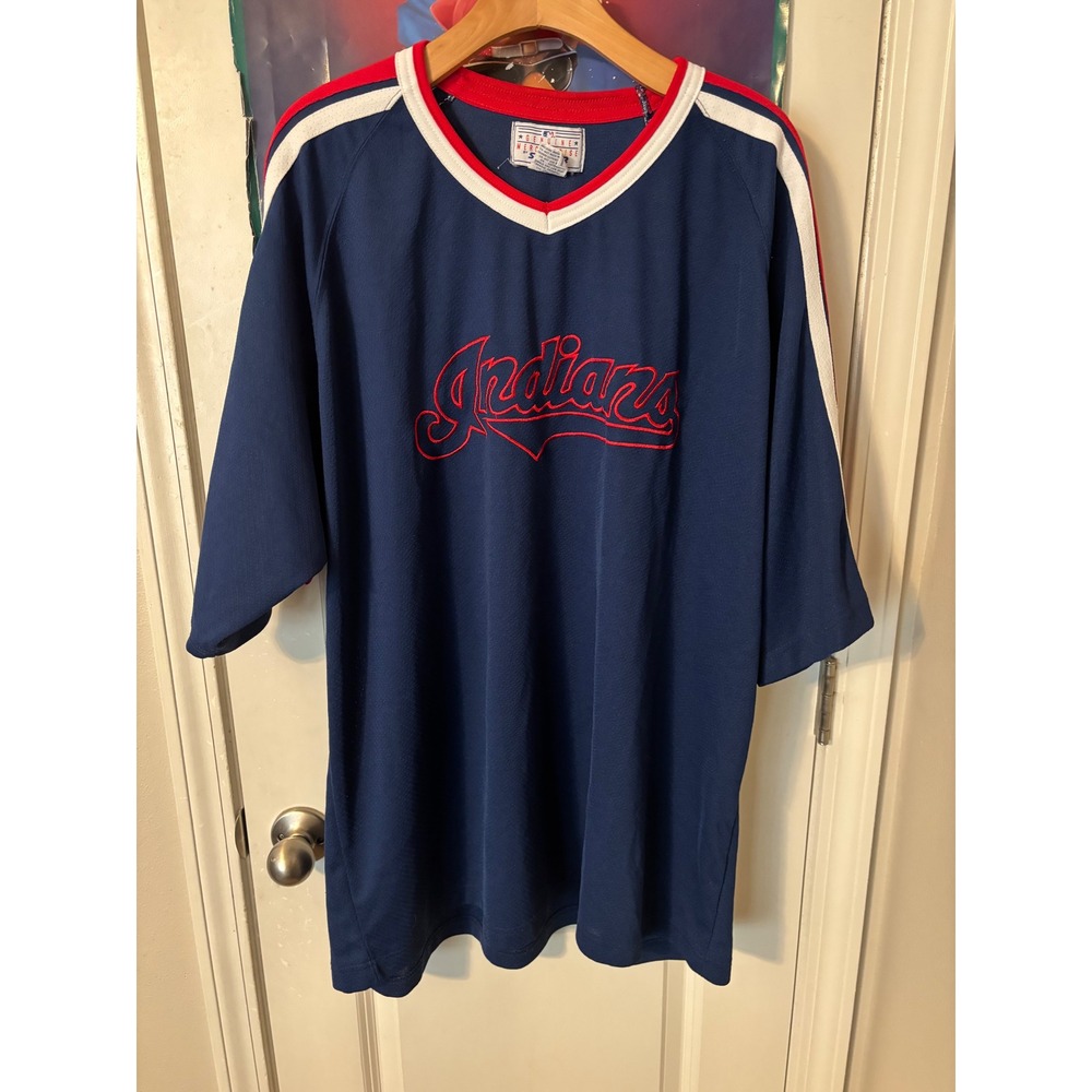 Vintage Starter Cleveland Indians MLB Jersey Navy Blue Chief Wahoo Mens XXL